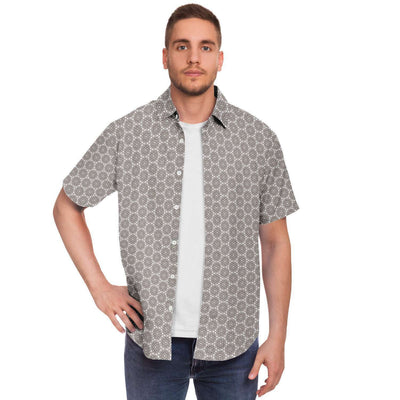 Light Brown Floral Geometric Men's Short Sleeve Button Down Shirt - kayzers