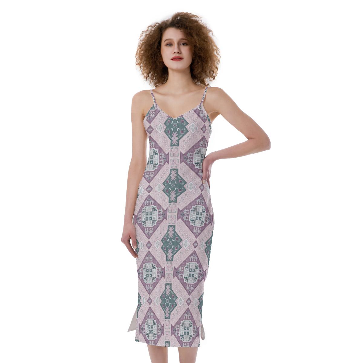 Plum Teal Bohemian Aesthetic Print Women's Cami Dress