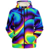 Blue Yellow Holographic Iridescence Abstract Edm Festival Microfleece Zip Up Hoodie - kayzers