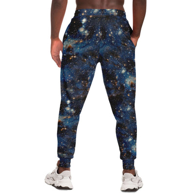 Blue Black Starry Galaxy Space Print Unisex Fleece Joggers - kayzers
