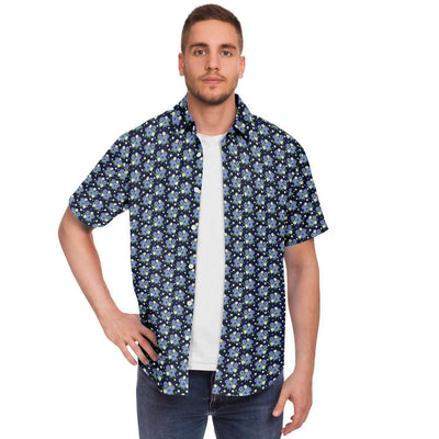 Blue Floral Print Men's Short Sleeve Button Down Shirt - kayzers
