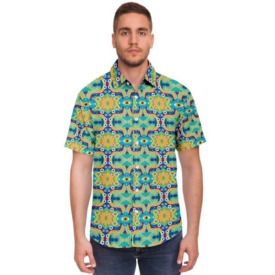 Psychedelic Floral Eye Short Sleeve Button Down Shirt - kayzers