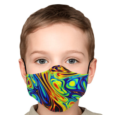 Psychedelic Art Liquid Paint Swirls Ripple Waves Abstract Multicolor Adult Youth Kids Adjustable Face Mask With Filter - kayzers