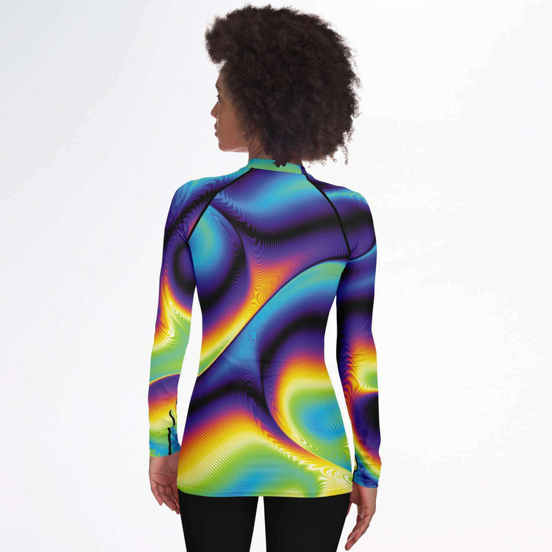 Abstract Psychedelic Lights Ombre Iridescence Long Sleeve Rashguard with UV Protection - kayzers