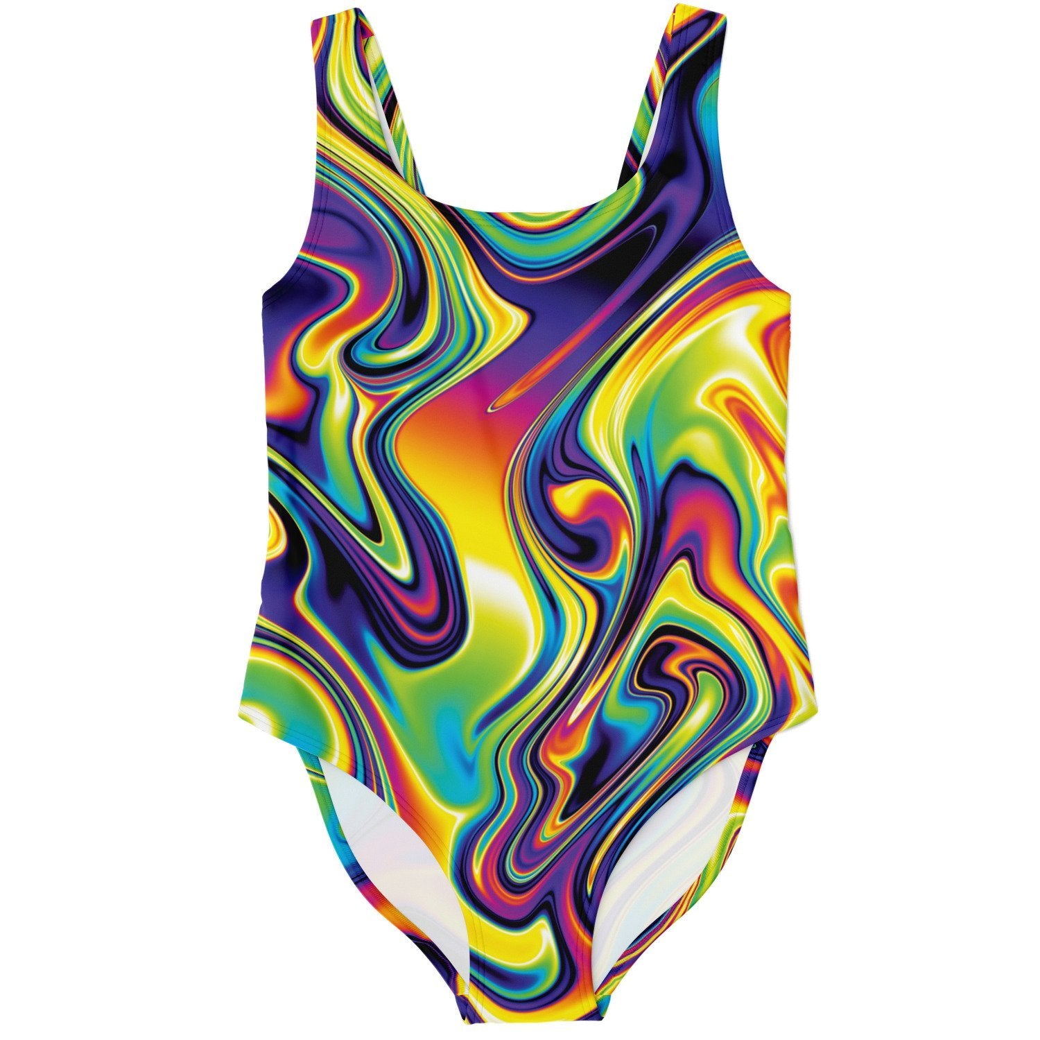 Liquid Psychedelic Waves Print One Piece Swimsuit - kayzers