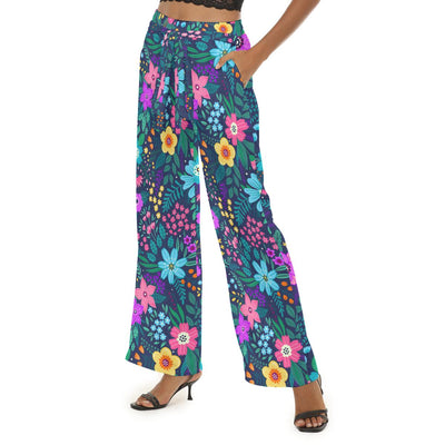 Bright Floral Colorful Flowers Garden Print Women's Casual Straight-leg Pants