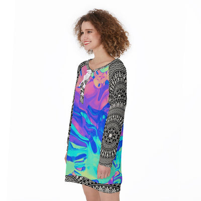 Vintage Hipster Holographic Iridescent Lace Greek Meander Women's Lace-Up Sweatshirt