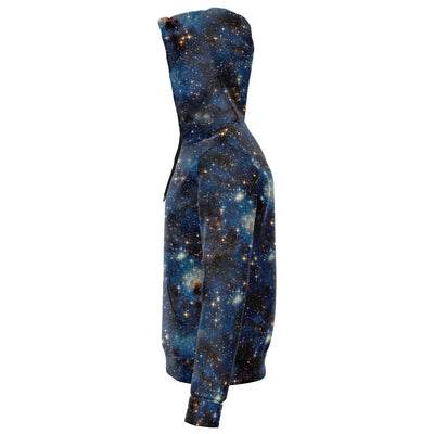 Blue Black Starry Galaxy Space Print Unisex Zip Up Fleece Hoodie - kayzers