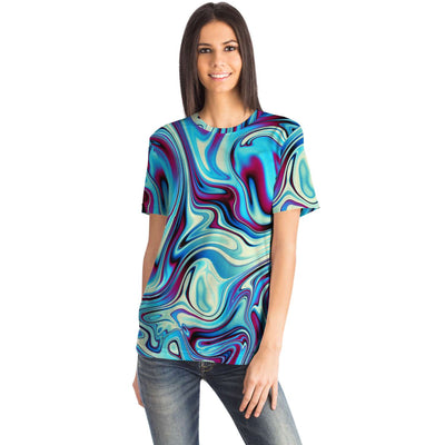 Aqua Ocean Blue Liquid Waves Swirls Psychedelic DMT LSD Unisex T-shirt - kayzers