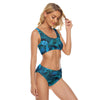 Blue Tropical Floral Print Women's Crop Top Swimwear Suit, Blue Floral Beach Two Piece Swimsuit