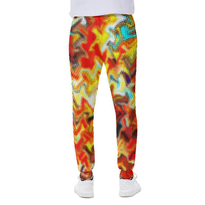 Retro Colorful Pixeled Halftone Liquid Waves Triangles Abstract Dance Edm Print Men's Sweatpants