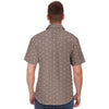 Coffee Brown Geometric Floral Print Men's Short Sleeve Button Down Shirt - kayzers