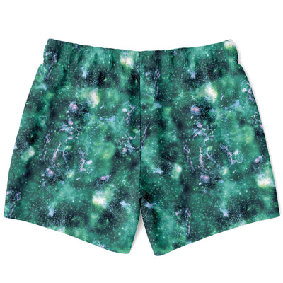 Quick Dry Faded Emerald Green Abstract Galaxy Marble Print Swim Trunks, Surf Shorts, Swim Shorts - kayzers