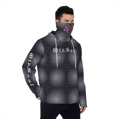 Old Soul Print Men's Pullover Hoodie With Mask, Illusion Hoodie With Mask, Kanji Hoodie With Mask