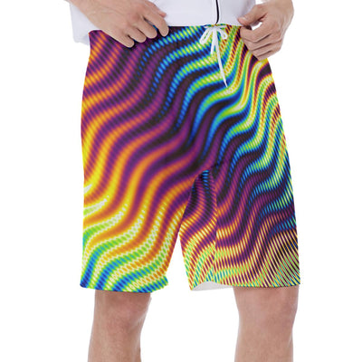 Abstract Psychedelic Illusion Colorful Waves Edm Festival Lsd Dmt Print Men's Beach Shorts