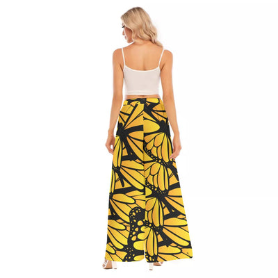 Yellow Abstract Print Women's Front Mid Split Pants