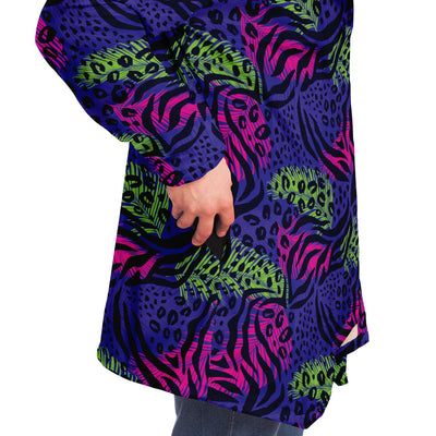 Leopard Print Floral Cloak, Animal Print Cloak, Colorful Purple Cheetah Print Cloak