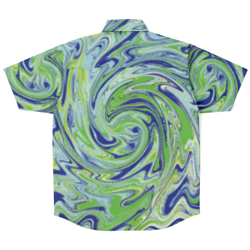 Mint Green Halftone Waves Swirls Twirl Psychedelic Marble Abstract Grunge Art Designer Brand Men's Button Down Shirt - kayzers