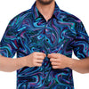 Blue Green Liquid Magma Plasma Psychedelic Swirls Trippy Print Men's Short Sleeve Button Down Shirt - kayzers