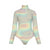 Ombre Holographic Iridescence Abstract Cloud Print Women's Turtleneck Long Sleeve Bodysuit - kayzers