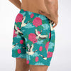 Teal Tropical Crane Chrysanthemum Flower Floral Beach Style Men's Button Down Shirt, Hawaiian Beach Shirt - kayzers