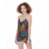 Tropical Flowers Macaw Print Jumpsuit Romper Women's Suspender Shorts