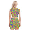 Liquid Colorful Paint Swirls Summer Psychedelic Print Women's Collarless V Collar Vest Skirt Suit