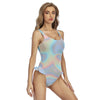 Ombre Iridescence Holographic Abstract Cloud Print Women's Ruffle Hem Swimsuit