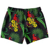Tropical Print Macaw Yellow Flowers Hawaiian Swim Trunks Men's Beach Shorts - kayzers