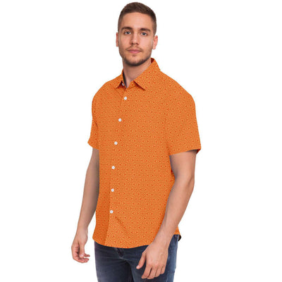Golden Orange Geometric Floral Men's Short Sleeve Button Down Shirt - kayzers