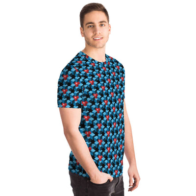 Blue Cubes And Red Balls Geometric 3D Space Unisex Men Women T-shirt - kayzers