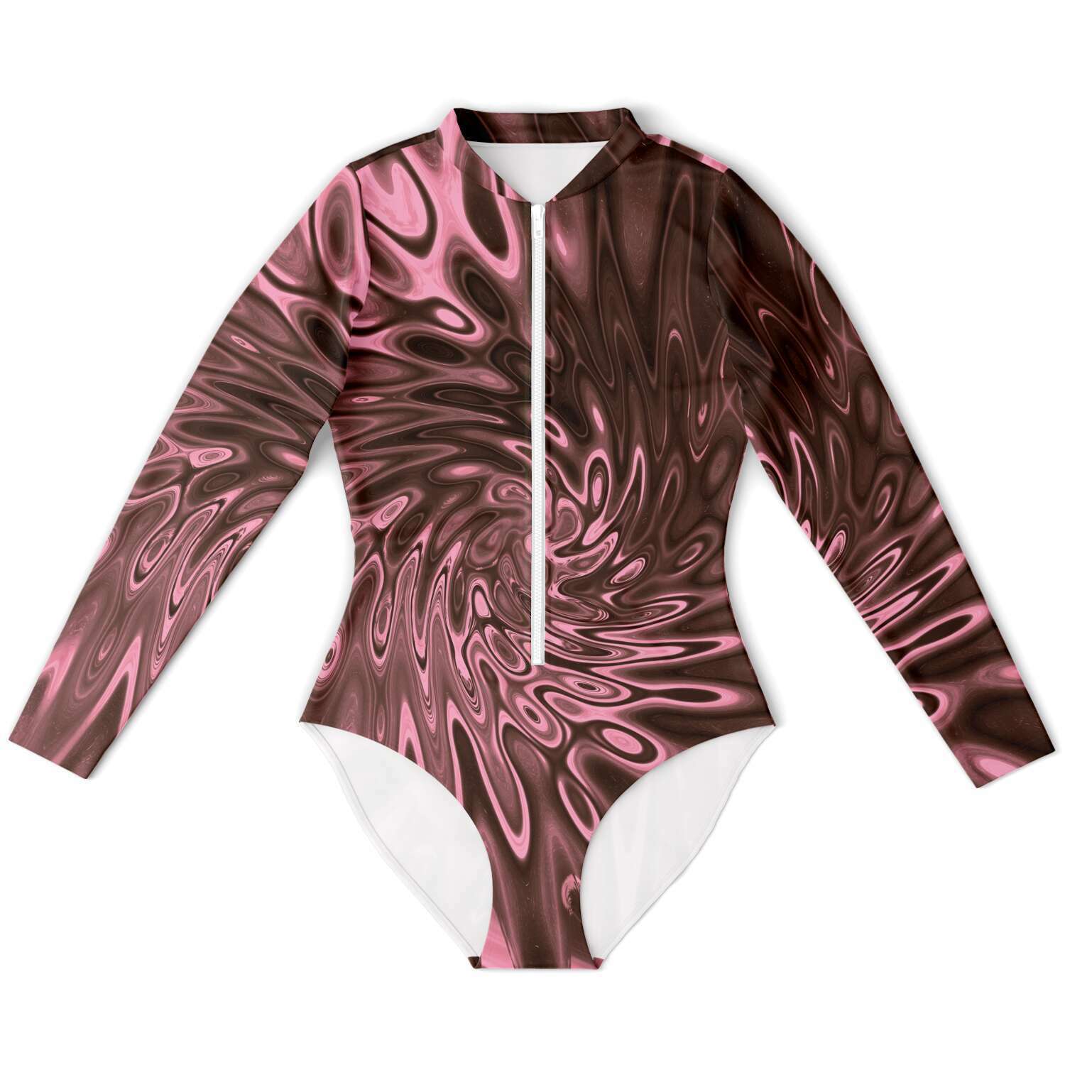 Abstract Waves Shell Coral Bubbles Swirls Cells Paint UV Protection Zipper Bodysuit - kayzers