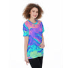 Abstract Holographic Iridescent Cloud Paint Cotton Candy Print Women's O-Neck T-Shirt