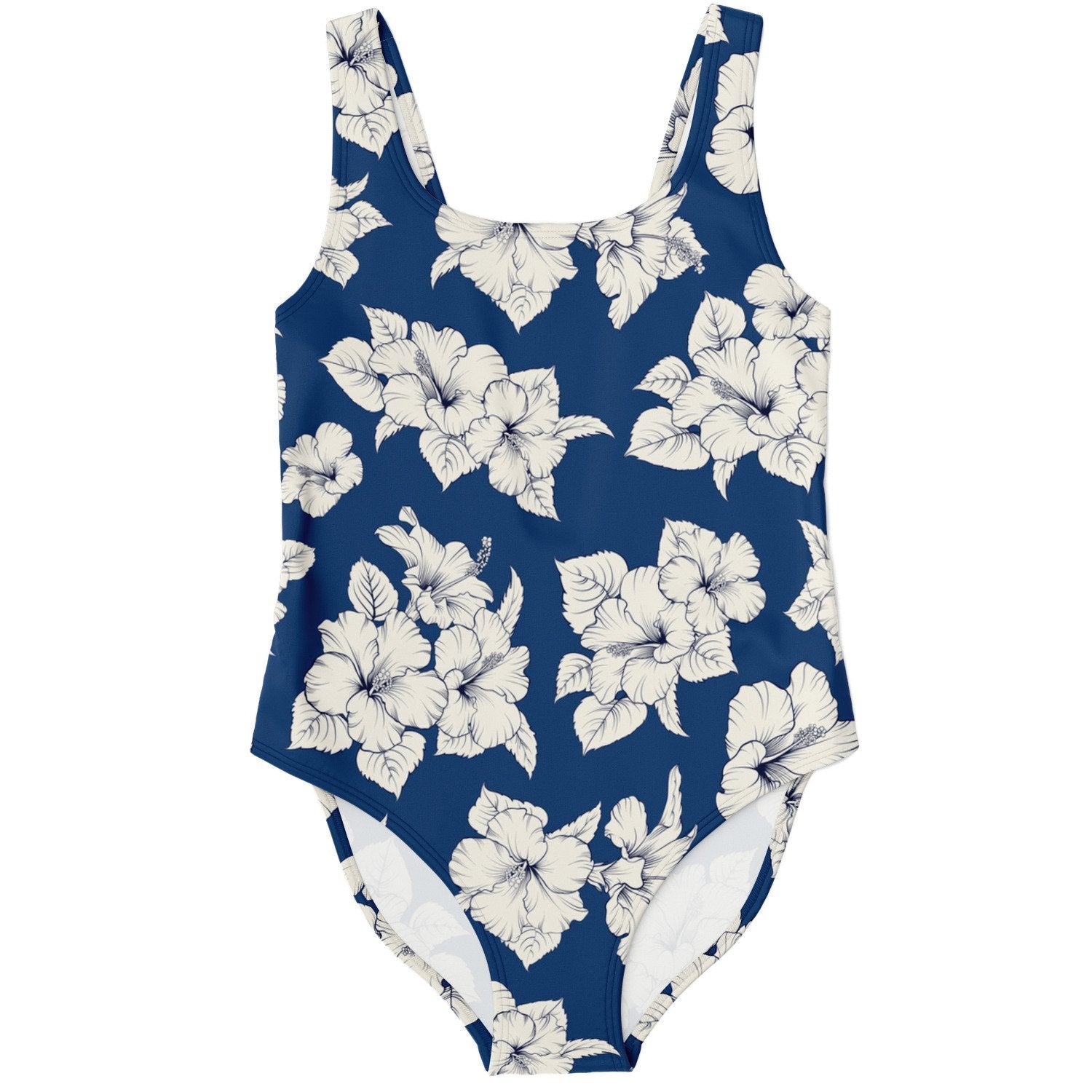 White Hibiscus Flowers Floral Print One Piece Swimsuit - kayzers