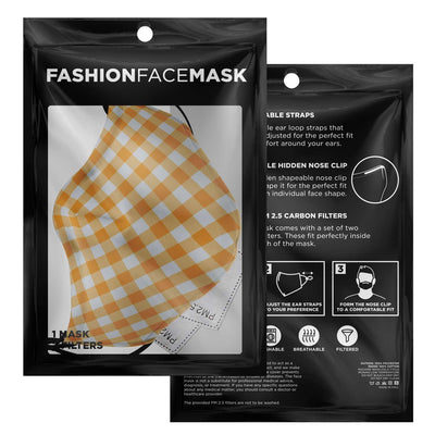 Yellow And White Plaid Check Print Adult Youth Kids Adjustable Face Mask With Filter - kayzers