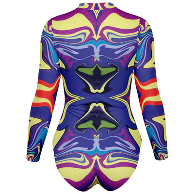 Psychedelic Pop Art Carnival Print Long Sleeve Bodysuit With Uv Protection - kayzers