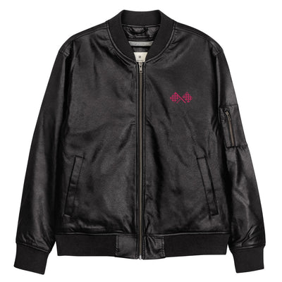 Racing Flags Logo Embroidered Leather Bomber Jacket - kayzers