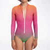 Pink Orange Green Ombre Iridescence Women's Zipper Bodysuit - kayzers