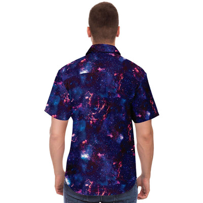 Abstract Alien Galaxy Print Men's Short Sleeve Button Down Shirt - kayzers