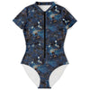 Blue Black Starry Galaxy Space Print Short Sleeve Bodysuit - kayzers