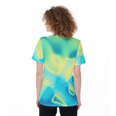 Abstract Holographic Iridescent Lemon Candy Cloud Print Women's O-Neck T-Shirt