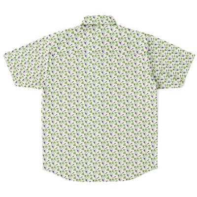 Cream Branches Floral Print Men's Short Sleeve Button Down Shirt - kayzers