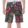 Tropical Pineapple Floral Hawaiian Print Men's Beach Shorts