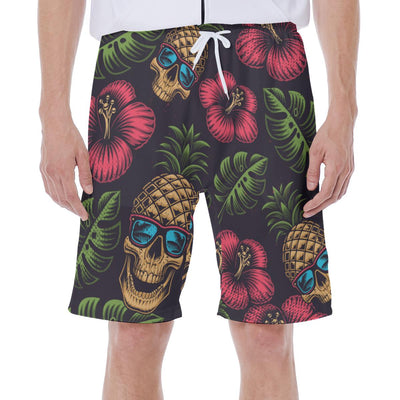 Tropical Pineapple Floral Hawaiian Print Men's Beach Shorts