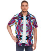 Rave Festival Wavy Stripes Lines Tropical Colorful Men's Short Sleeve Button Down Shirt - kayzers
