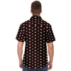 Chocolate Brown Lotus Flower Print Men's Short Sleeve Button Down Shirt - kayzers