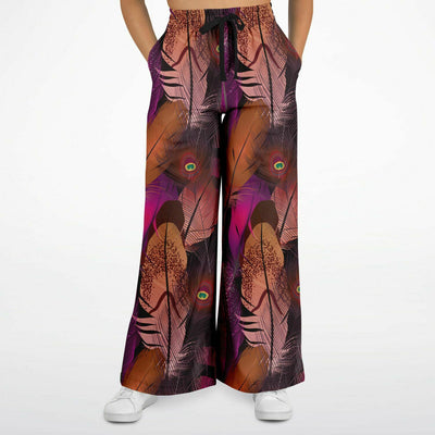 Pink Peacock Feathers Print Flare Joggers - kayzers