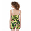 Tropical Floral Palm Leaves Flamingo Parrot Jumpsuit Romper Women's Suspender Shorts