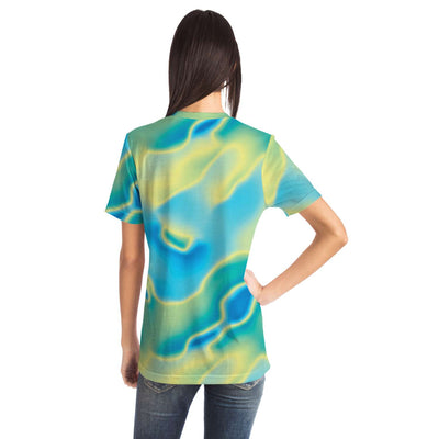 Blue Mint Green Abstract Holographic Iridescence T-Shirt - kayzers