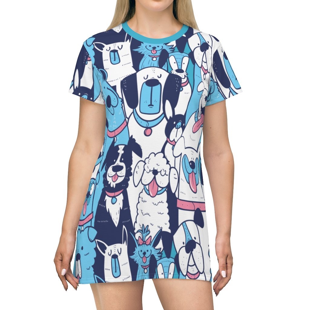 Funny Dogs Pattern T-Shirt Dress - kayzers